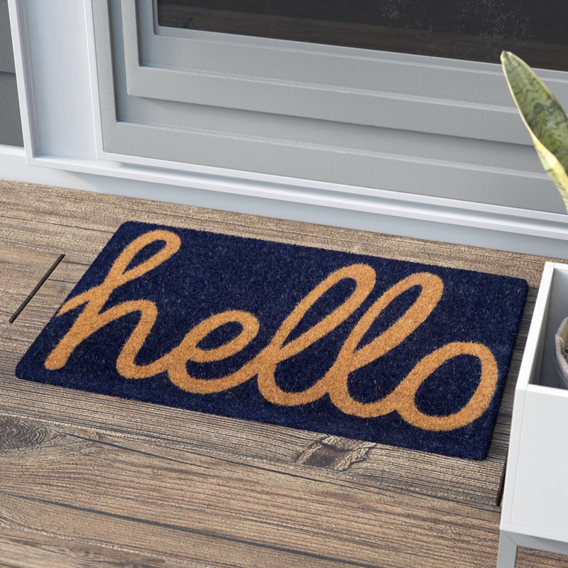 Ebern Designs Marlowe Cursive Hello Outdoor Door Mat & Reviews Wayfair